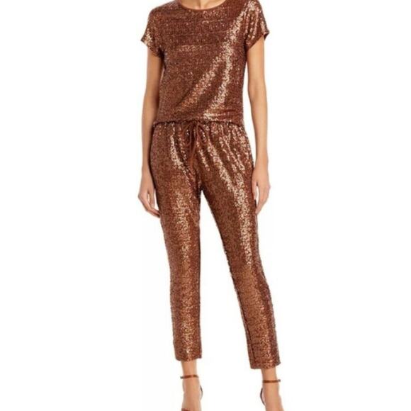Splendid Collection Copper Bronze Metallic Brown Sequin Tapered Pant S - Picture 3 of 9